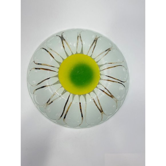Art Glass Plate Villeroy & Boch Wonderful World Fusing Bowl Daisy White Yellow - Picture 6 of 7
